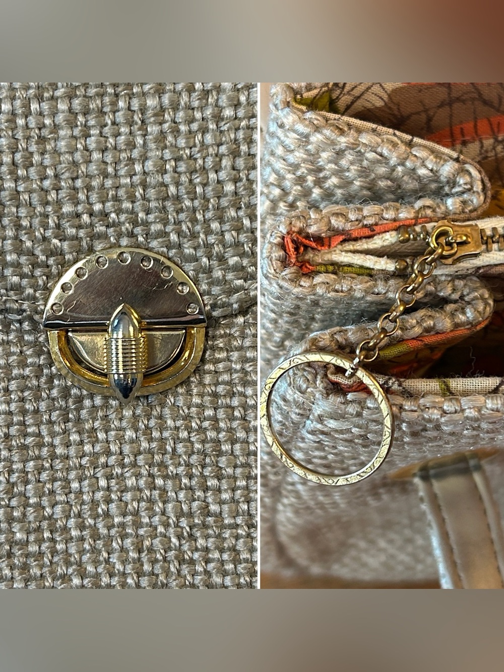 Vintage 50-60s Tweed Purse Gold Double Handle HTF Upholstery Like Handbag MCM - Picture 4 of 16
